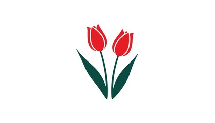Obraz premium Two stylized red tulips illustration for spring celebration with clean copy space