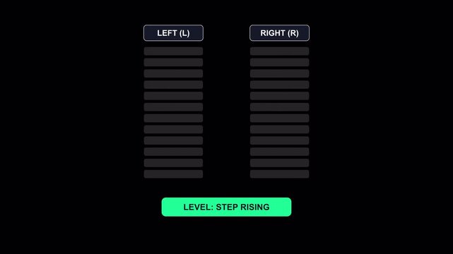 Stereo Audio Tower Level Pillars Step Up Volume with Peak Hold Badges Animation 10 Seconds Loop in 4K UHD