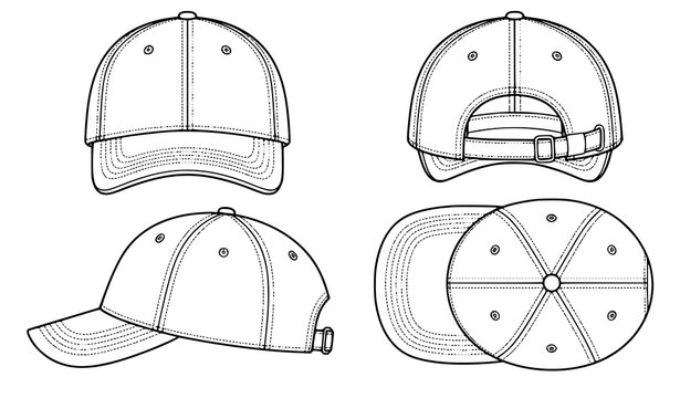 Manufacturing Technical Six Panel Baseball Cap Outline Vector Template
