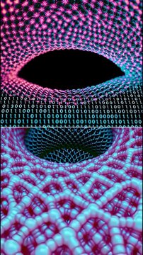Vertical video of abstract glowing patterns and futuristic digital forms