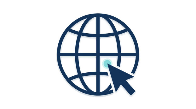 Global network connection with a cursor pointing to an international map icon on a white background