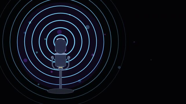 Pixel art microphone broadcasting sound waves animation loop