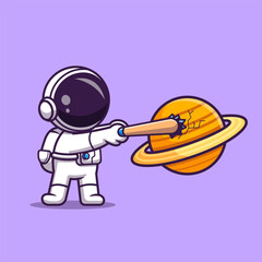 Cartoon astronaut hitting a planet with a baseball bat © Sumon 