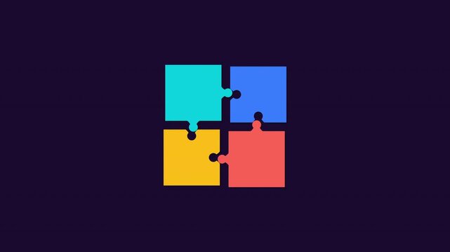 Jigsaw puzzle animation moving colorful pieces together loop footage