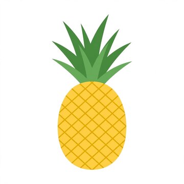Flat vector illustration of pineapple fruit with green crown isolated on white background