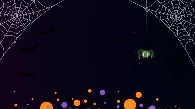 Full moon and spider webs background with animated text for a holiday celebration event with video night sky moon spiders glowing party illustration