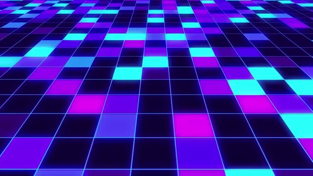 Neon Grid Pattern: A mesmerizing abstract pattern of illuminated squares in vibrant shades of purple and blue, set against a dark, futuristic backdrop, creates a sense of depth and energy.