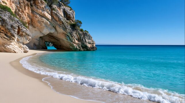 Cala Mariolu beach with turquoise water and rock arch