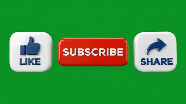 Subscribe button animation with like and share icons for social media channel video footage clip