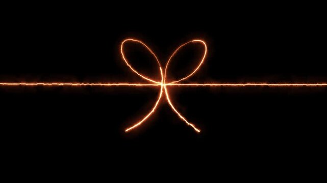 Glowing fire neon line drawing forming a ribbon bow knot on a solid black background Ideal for tech gift unboxing videos,