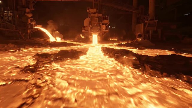 Molten metal flowing in industrial streams