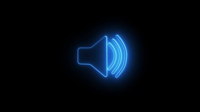 neon Animated bleu speaker volume icon with sound waves on solid black background