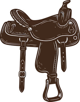 Antique leather western riding saddle icon isolated on white background