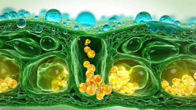Microscopic leaf cross section absorbing golden nutrients