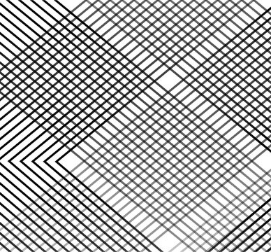 Abstract intersecting diagonal lines background. Black and white geometric grid pattern.