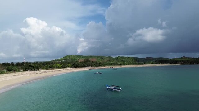aerial drone view of Batu Berang Beach in Lombok, Indonesia