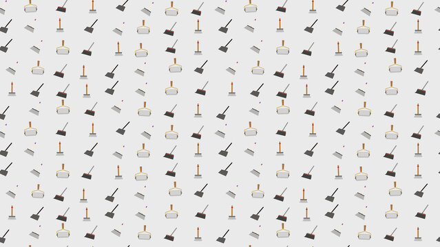 Seamless pattern of brooms and dustpans