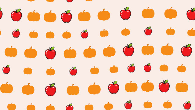 Seamless pattern of red apples and orange pumpkins