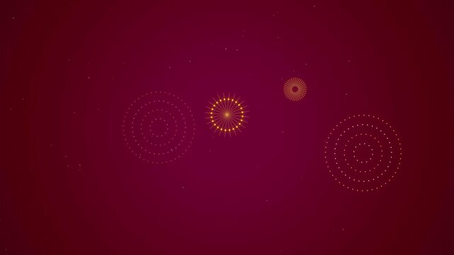 Abstract maroon background with golden glowing circular geometric radial sunlike pattern