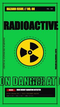 Radioactive Hazard Warning Sign with Nuclear Symbol and Warning Text.