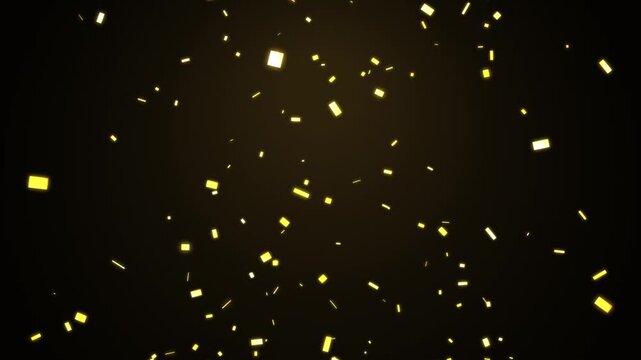 Festive gold confetti particles falling and scattering against a dark gradient background for celebrations