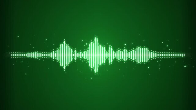 Glowing digital audio sound wave visualizer on a modern dark green background