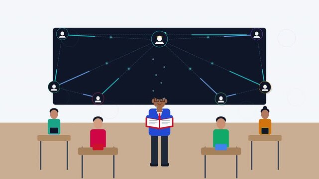 Classroom animation vector footage showing students learning