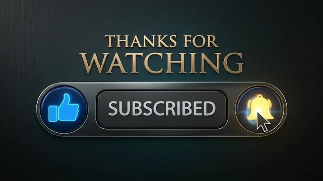 Subscribe button video animation with like icon notification bell and thanks for watching text motion clip