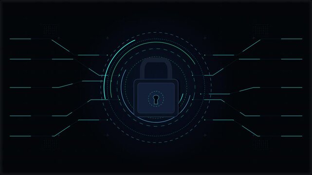 Digital security lock animation with cyber hud technology elements