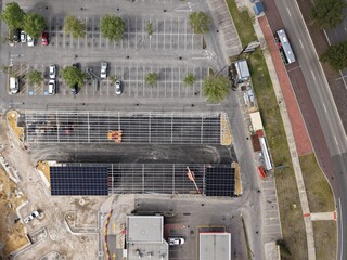 Aerial View of Shopping Centre Parking Upgrade With Solar Panel Canopies Under Construction © Aleksandar