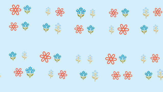 Pattern of simple flowers on a blue background
