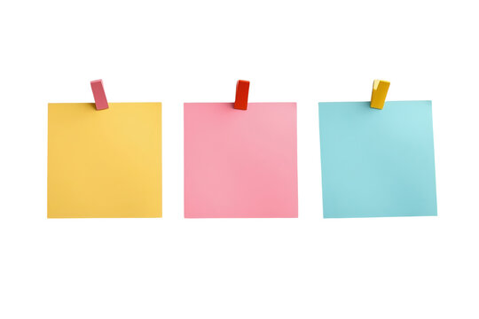 Three colorful clipped notes on a clean background