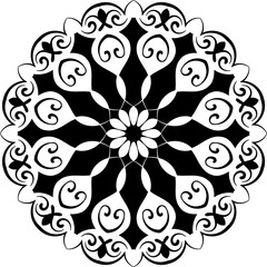 Black and white circular mandala vector illustration with decorative floral pattern © Chathurika