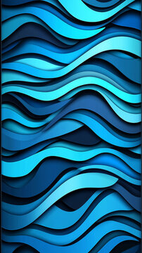 Dynamic abstract pattern with layered blue waves and varying shades, creating a fluid, modern paper-cut effect