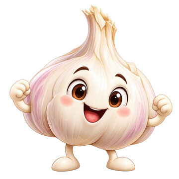 Cute cartoon garlic character isolated on transparent background