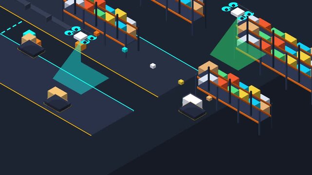 Pixel drone warehouse logistics animation