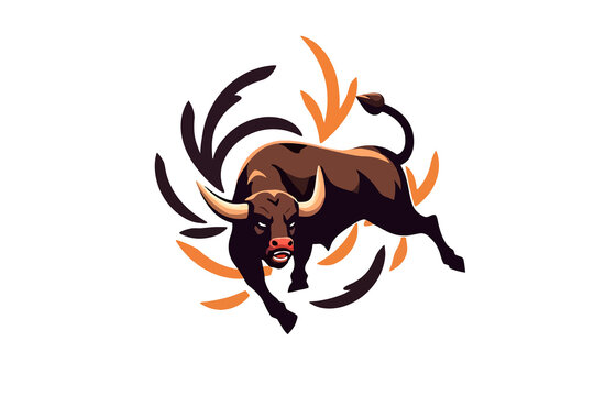 Dynamic Charging Bull Mascot with Motion Elements