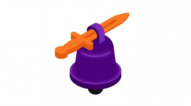 Halloween vektor purple bell with orange sword isometric icon
