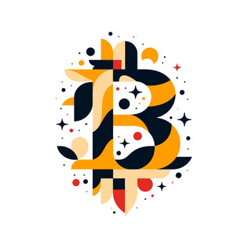 Stylized Bitcoin Symbol with Abstract Geometric Elements &mdash; Vector Illustration