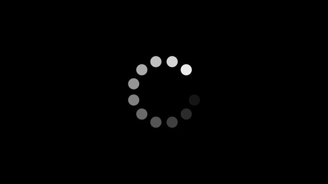 Progress loading indicator animation, spinning circles on black background, buffering or waiting concept.