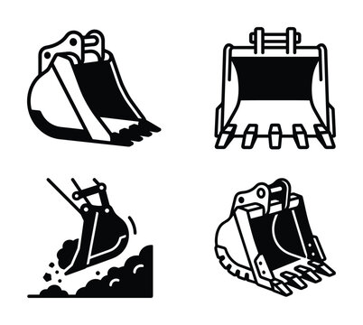 excavator bucket for construction and digging work equipment flat icon set