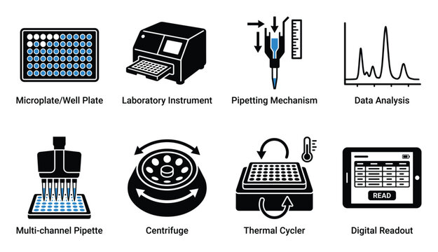 Laboratory equipment icons for scientific research and analysis