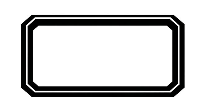 A black rectangular frame with beveled edges is presented on a white background bevel border classic clean corner design element faceted geometric graphic illustration
