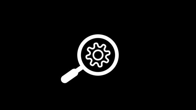 Minimalist magnifying glass with gear animation for technical analysis and seo concepts