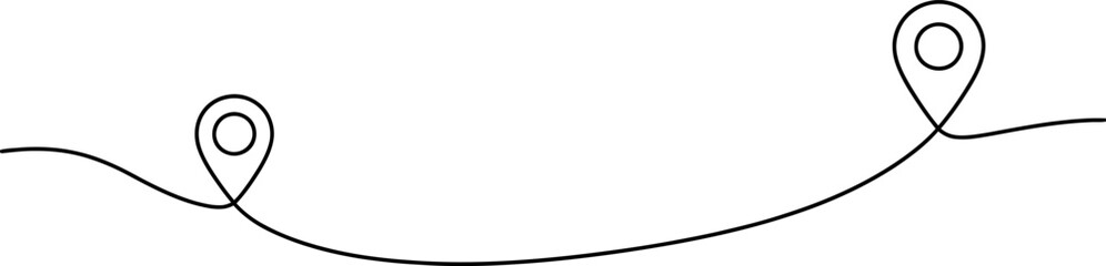 Fototapeta premium Two location pin markers connected by a single continuous line path
