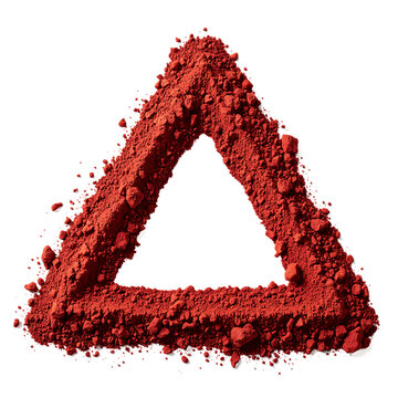 Red pigment triangle formed by terracotta powder on a transparent background for cosmetic or artistic use