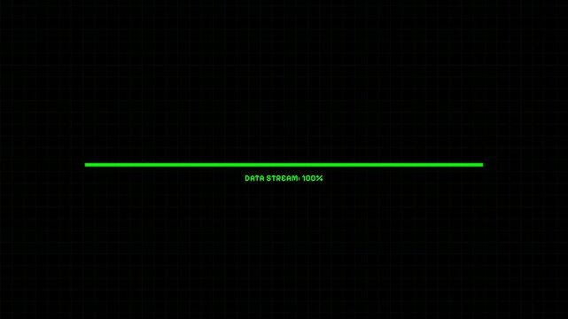 Digital presentations and tech interfaces, this dark screen icon features a green horizontal line data stream display.