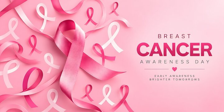 Pink breast cancer awareness ribbons arranged on a light background with awareness month non profit awareness