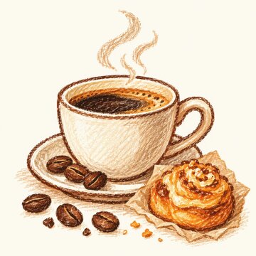 Hand Drawn Coffee Cup Aesthetic Crayon Style Cafe Illustration