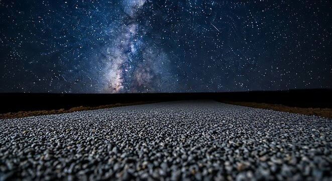 Majestic milky way galaxy glowing above a dark rural gravel road